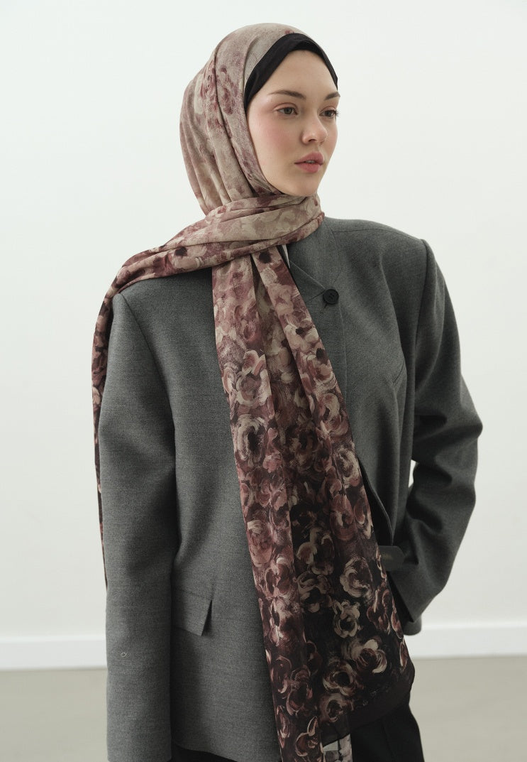 PEARLIE PATTERNED COTTON VISCOSE HIJAB PLUM