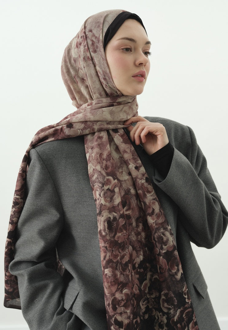 PEARLIE PATTERNED COTTON VISCOSE HIJAB PLUM
