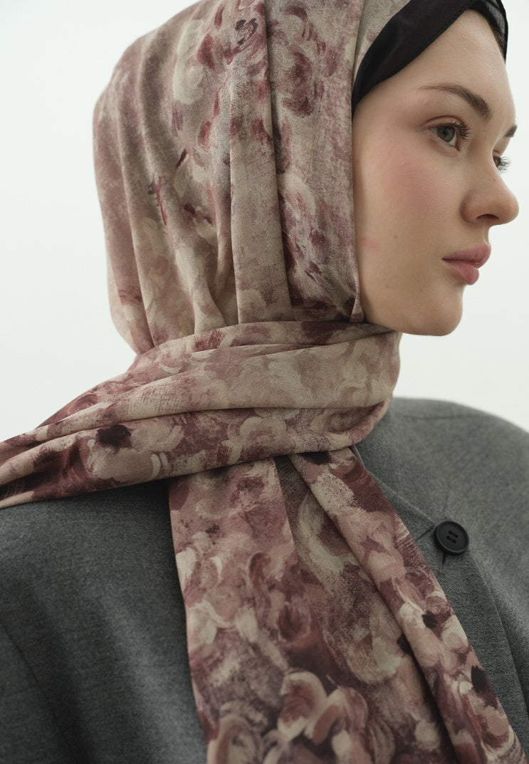 PEARLIE PATTERNED COTTON VISCOSE HIJAB PLUM
