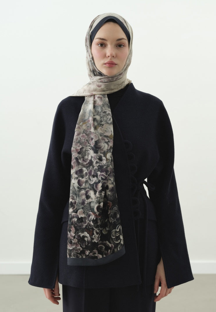 PEARLIE PATTERNED COTTON VISCOSE HIJAB INDIGO