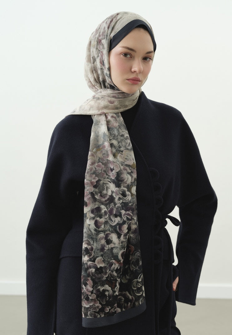 PEARLIE PATTERNED COTTON VISCOSE HIJAB INDIGO