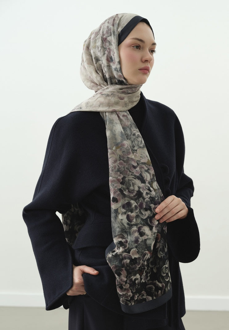 PEARLIE PATTERNED COTTON VISCOSE HIJAB INDIGO