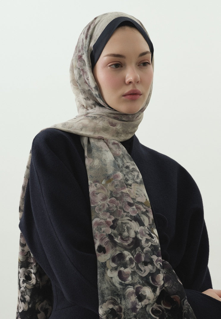 PEARLIE PATTERNED COTTON VISCOSE HIJAB INDIGO
