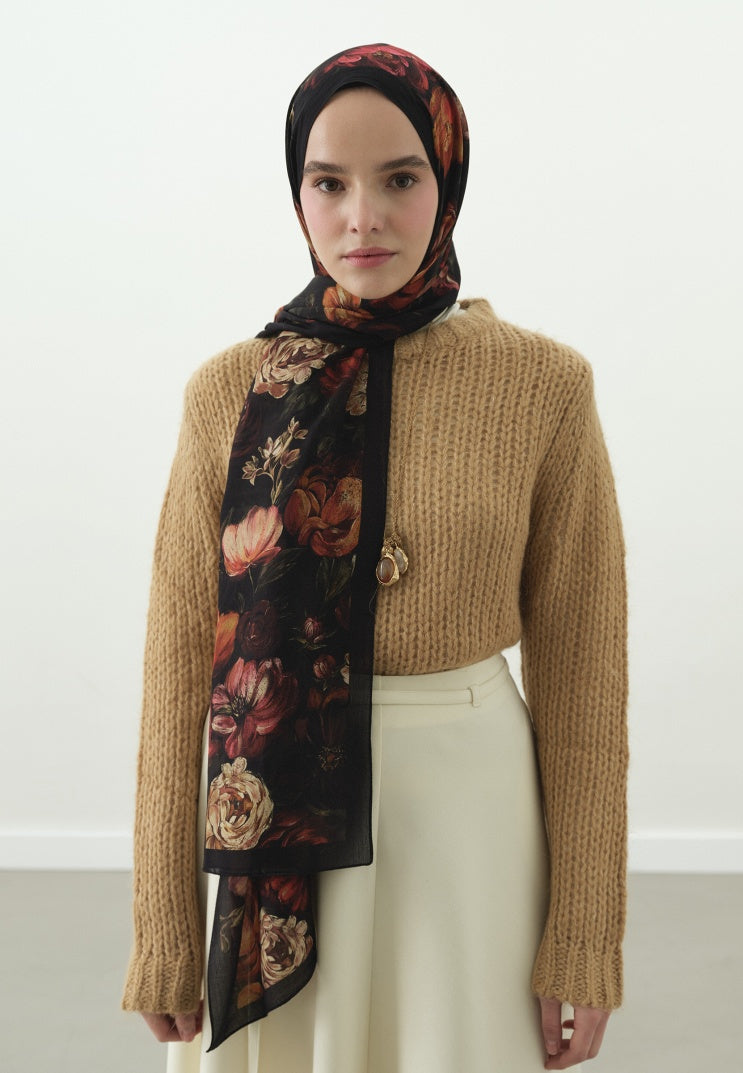 ROSINE PATTERNED COTTON VISCOSE HIJAB BLACK