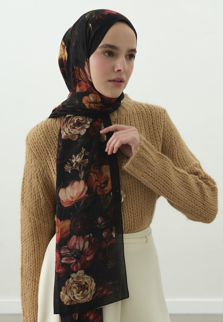 ROSINE PATTERNED COTTON VISCOSE HIJAB BLACK