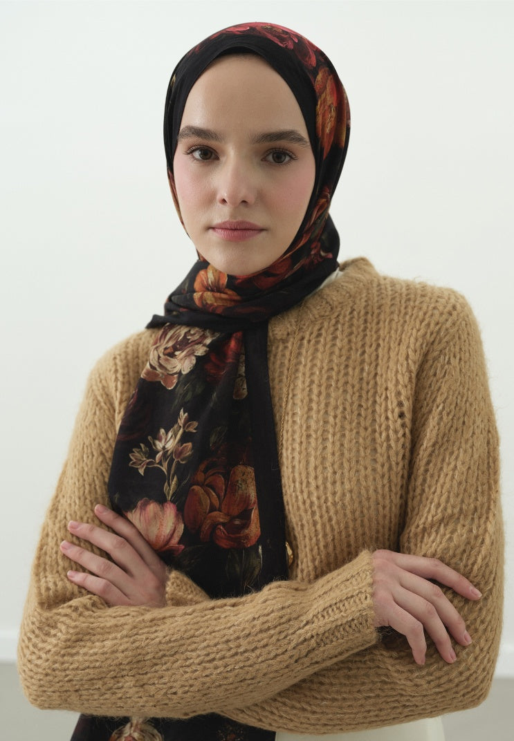 ROSINE PATTERNED COTTON VISCOSE HIJAB BLACK
