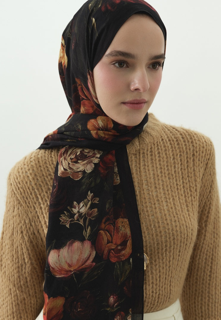 ROSINE PATTERNED COTTON VISCOSE HIJAB BLACK