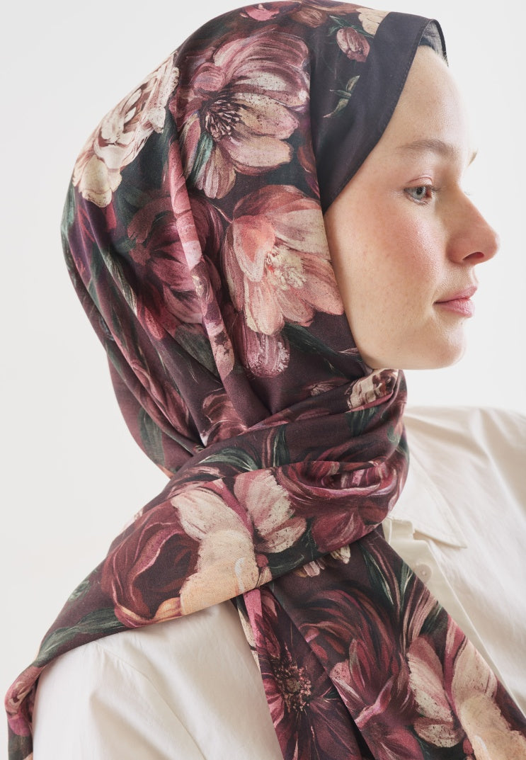 ROSINE PATTERNED COTTON VISCOSE HIJAB BURGUNDY