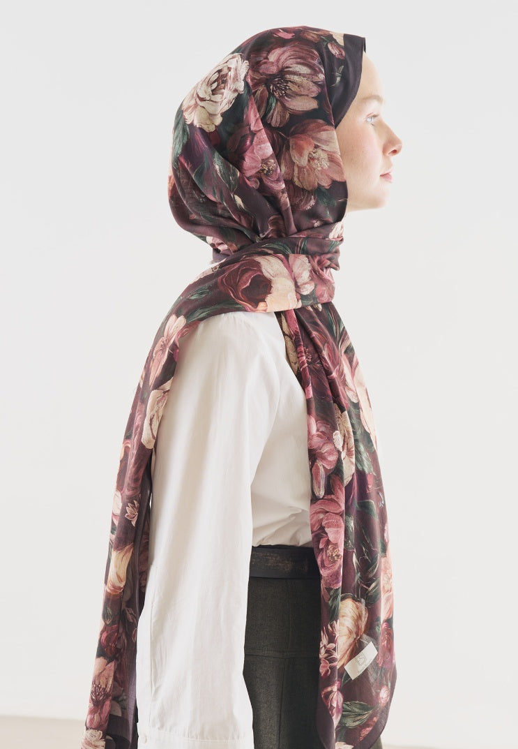 ROSINE PATTERNED COTTON VISCOSE HIJAB BURGUNDY