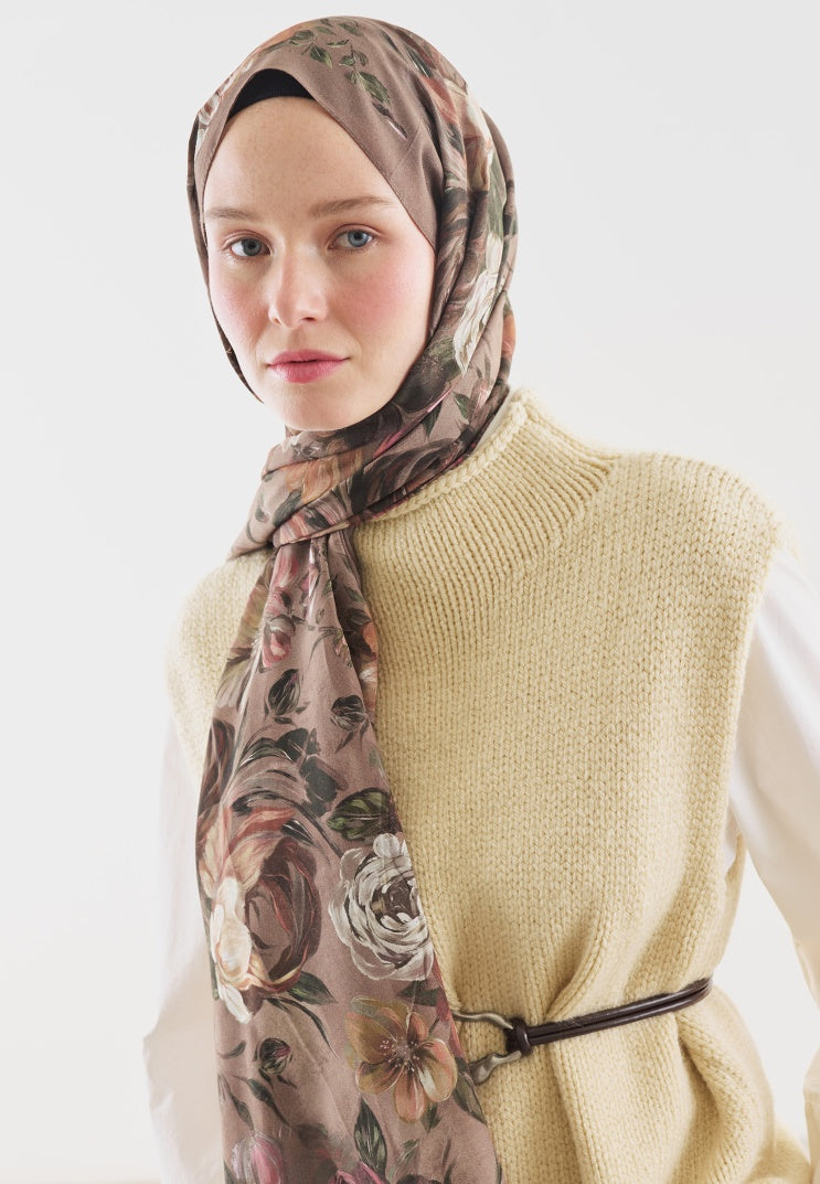 ROSINE PATTERNED COTTON VISCOSE HIJAB MINK