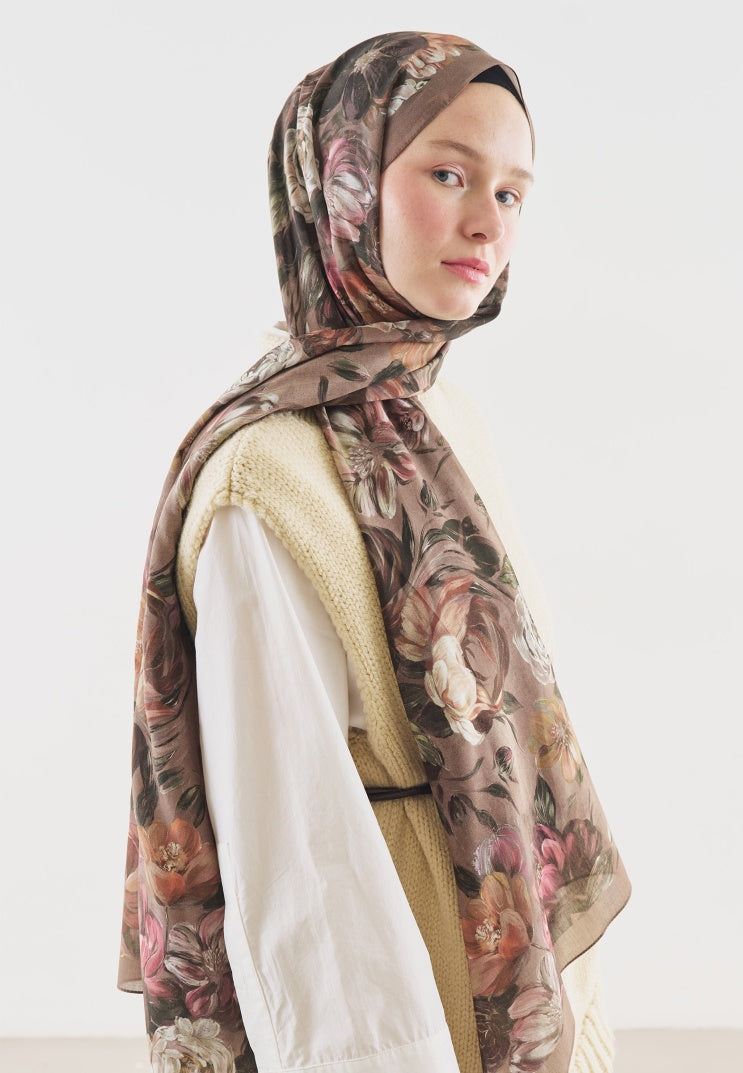ROSINE PATTERNED COTTON VISCOSE HIJAB MINK