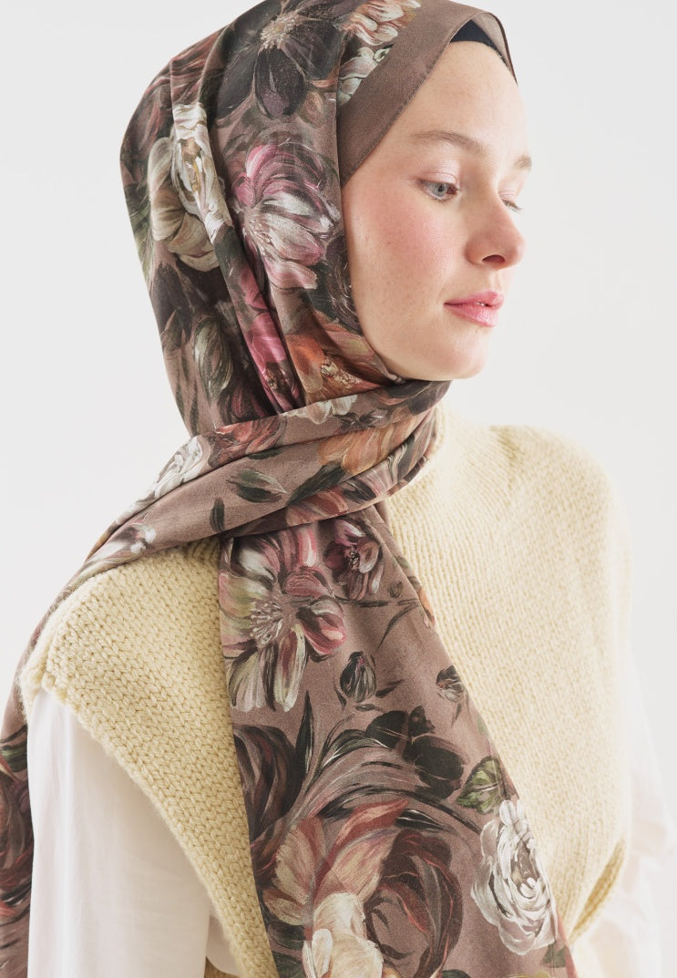 ROSINE PATTERNED COTTON VISCOSE HIJAB MINK