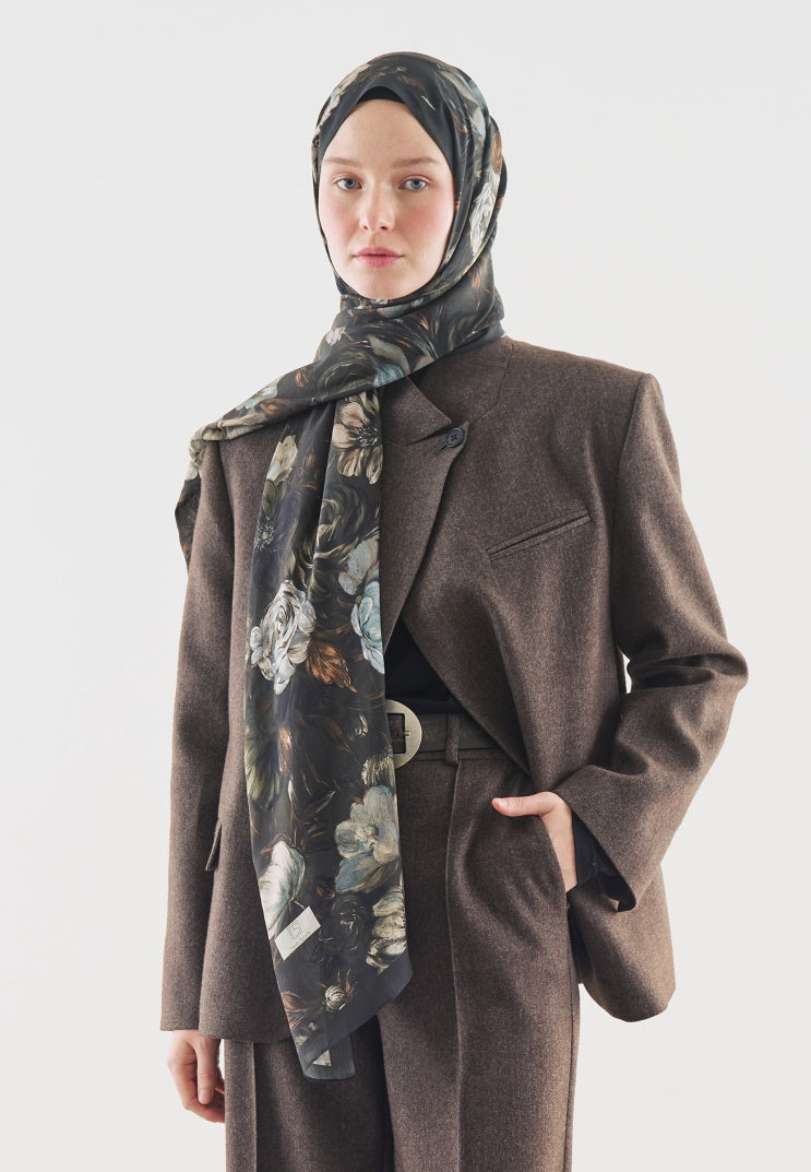 ROSINE PATTERNED COTTON VISCOSE HIJAB DEEP GREEN