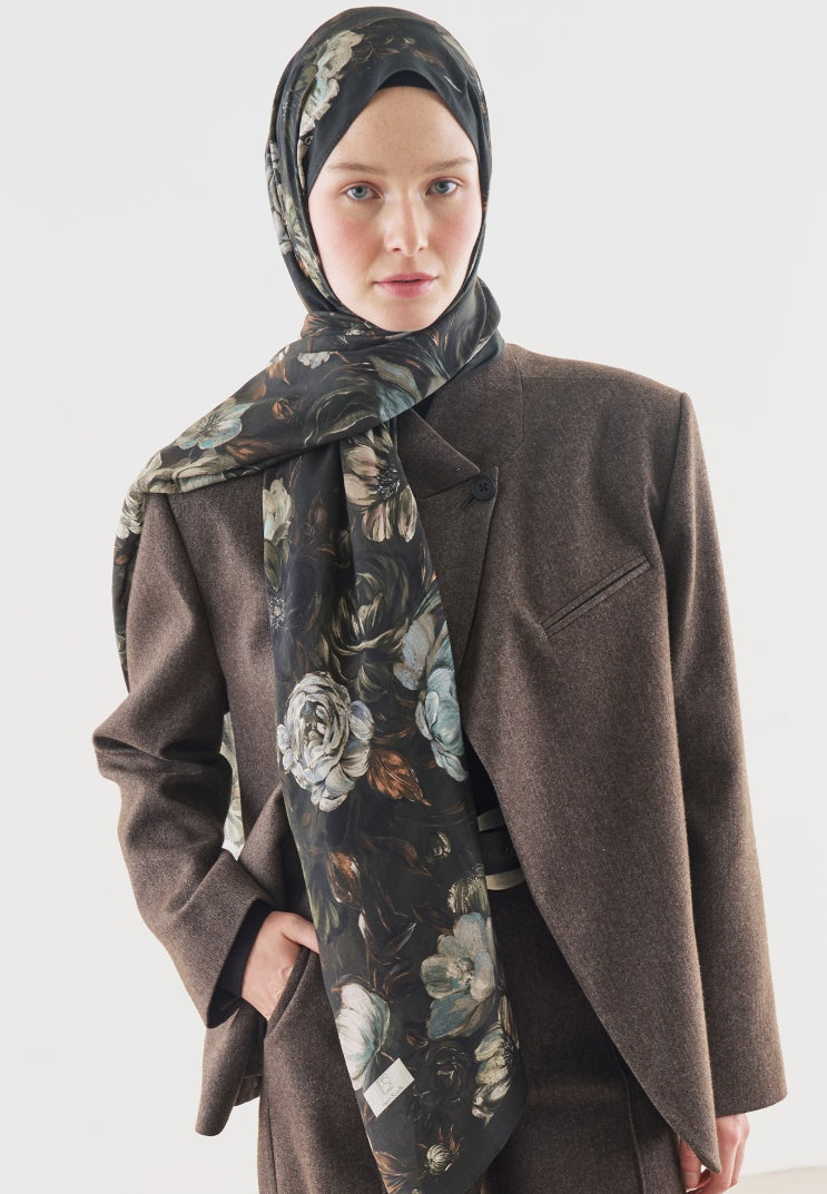 ROSINE PATTERNED COTTON VISCOSE HIJAB DEEP GREEN