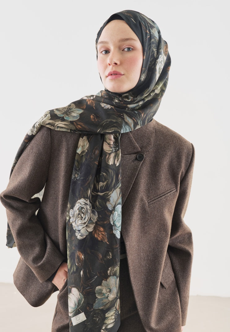 ROSINE PATTERNED COTTON VISCOSE HIJAB DEEP GREEN
