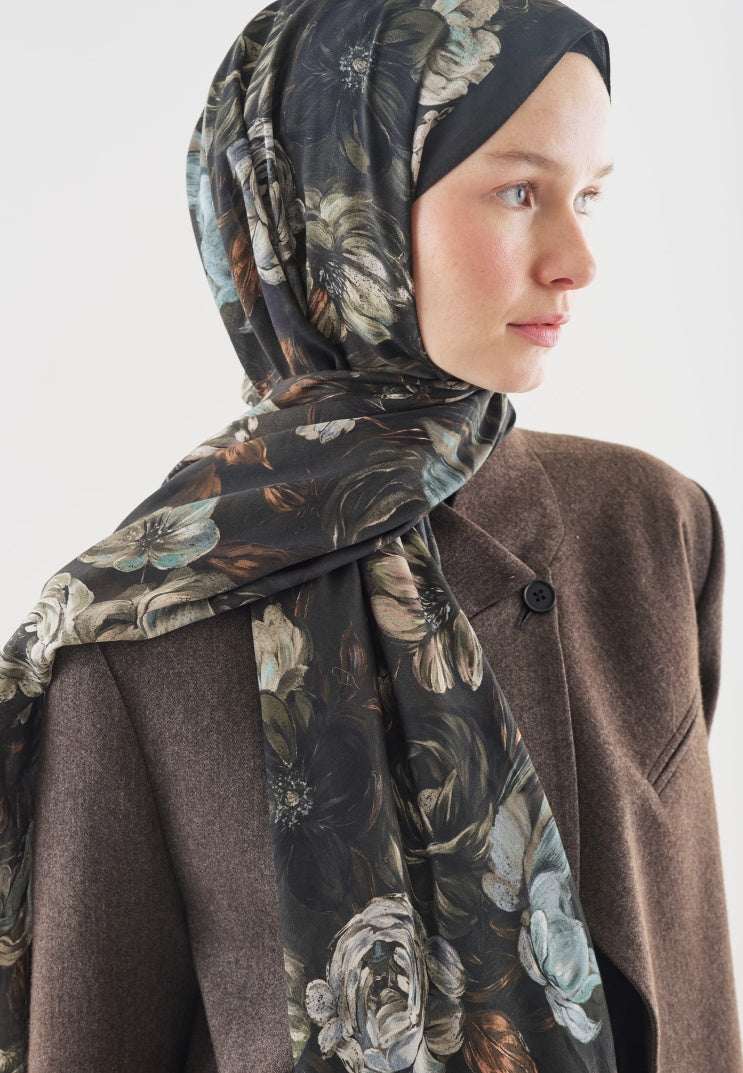 ROSINE PATTERNED COTTON VISCOSE HIJAB DEEP GREEN