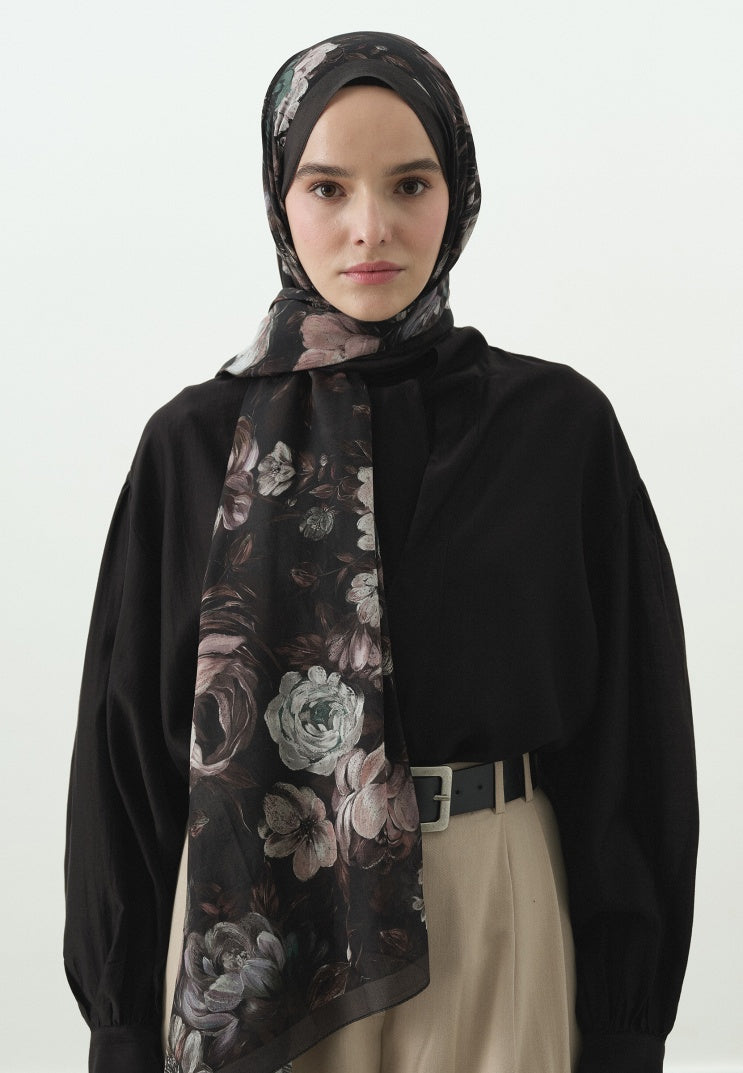 ROSINE PATTERNED COTTON VISCOSE HIJAB ANTHRACITE
