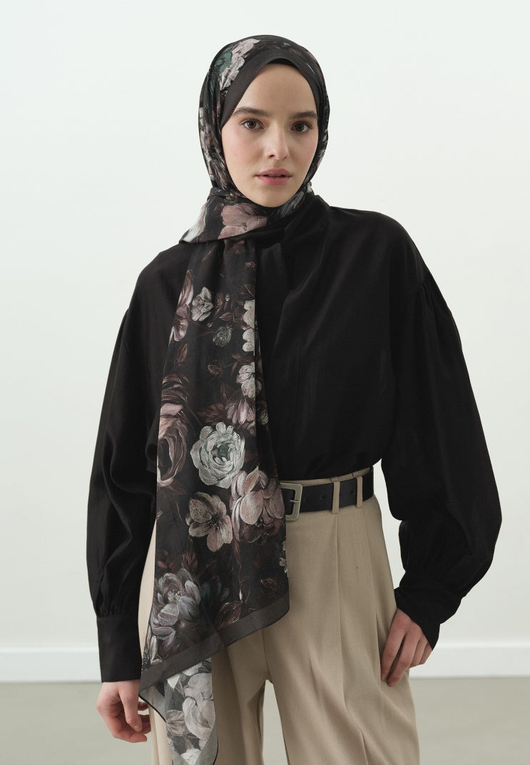 ROSINE PATTERNED COTTON VISCOSE HIJAB ANTHRACITE