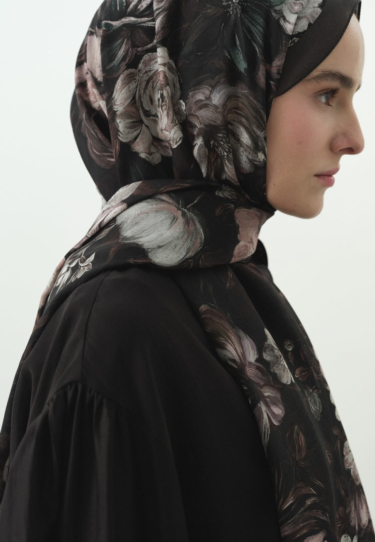 ROSINE PATTERNED COTTON VISCOSE HIJAB ANTHRACITE