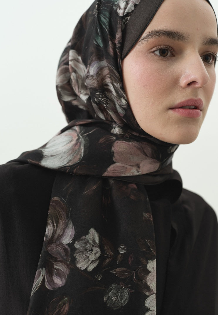 ROSINE PATTERNED COTTON VISCOSE HIJAB ANTHRACITE