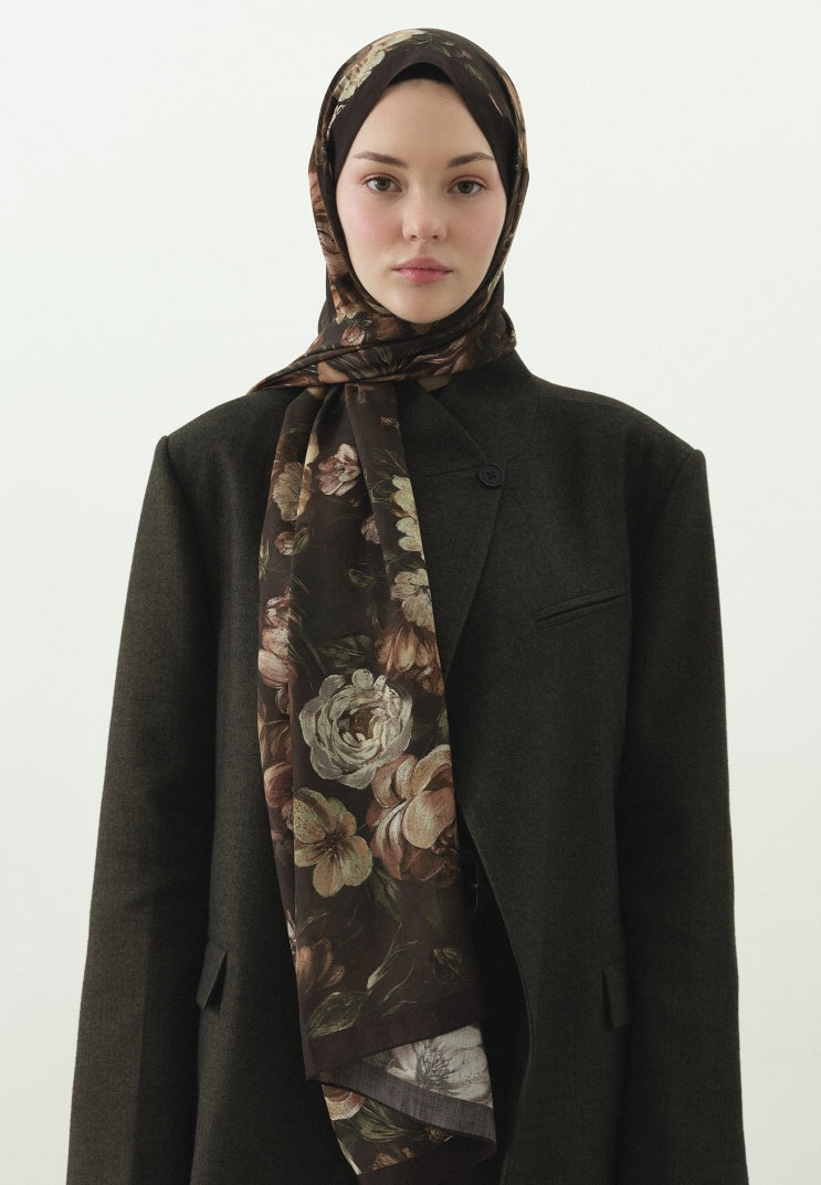 ROSINE PATTERNED COTTON VISCOSE HIJAB BROWN