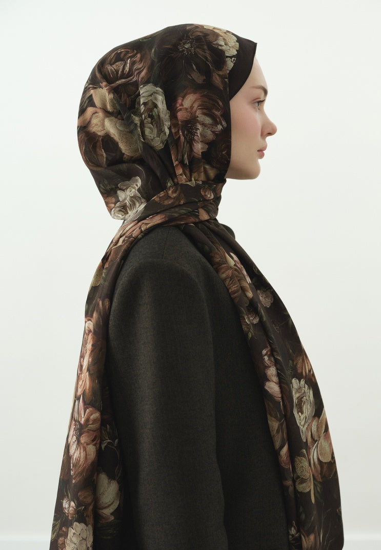 ROSINE PATTERNED COTTON VISCOSE HIJAB BROWN