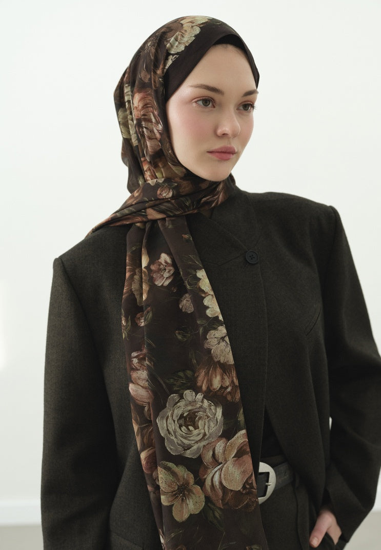 ROSINE PATTERNED COTTON VISCOSE HIJAB BROWN