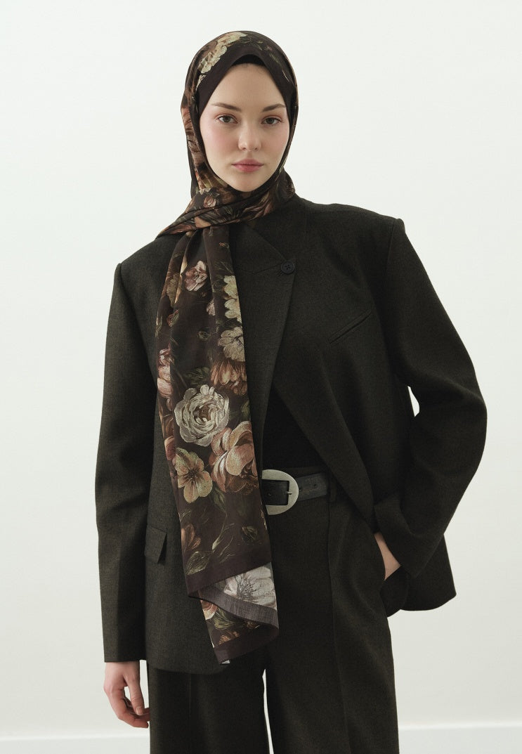 ROSINE PATTERNED COTTON VISCOSE HIJAB BROWN
