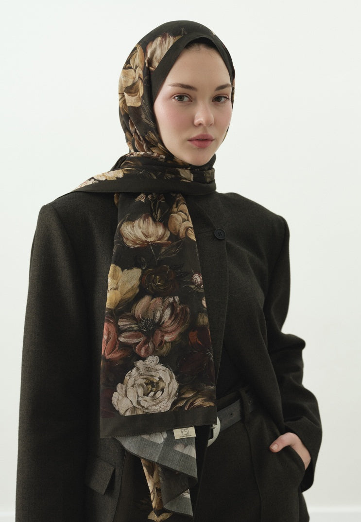 ROSINE PATTERNED COTTON VISCOSE HIJAB GREEN