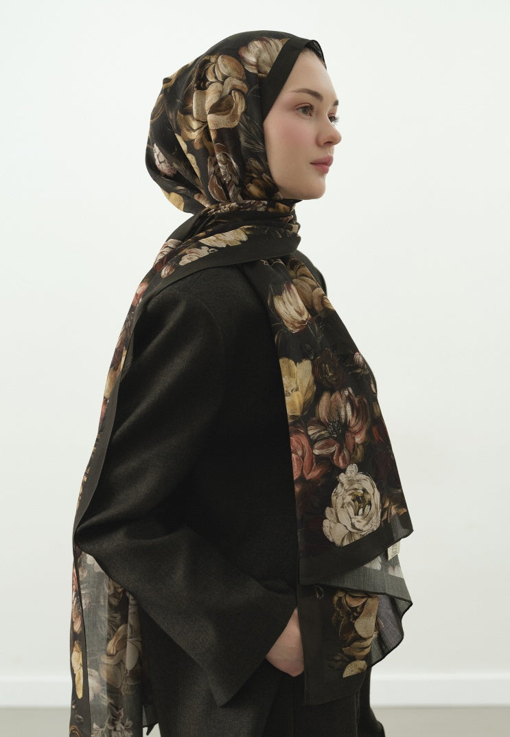 ROSINE PATTERNED COTTON VISCOSE HIJAB GREEN
