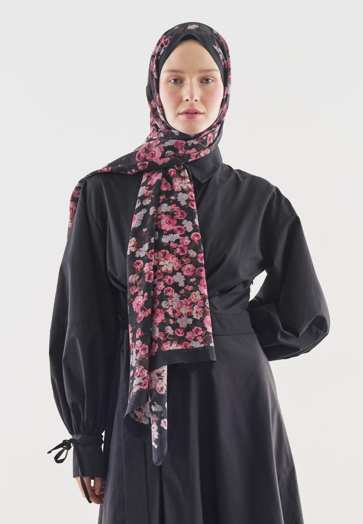SECRET PEARL PATTERNED COTTON VISCOSE HIJAB BLACK