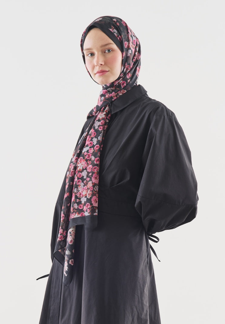 SECRET PEARL PATTERNED COTTON VISCOSE HIJAB BLACK