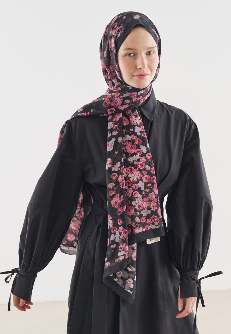 SECRET PEARL PATTERNED COTTON VISCOSE HIJAB BLACK