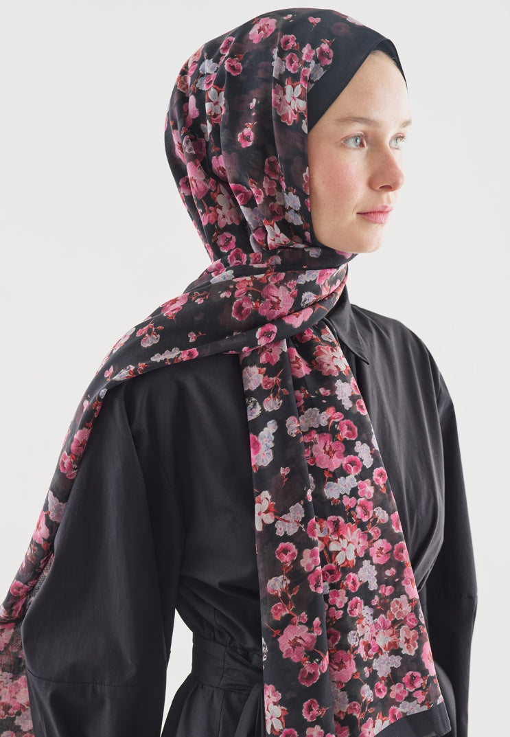SECRET PEARL PATTERNED COTTON VISCOSE HIJAB BLACK