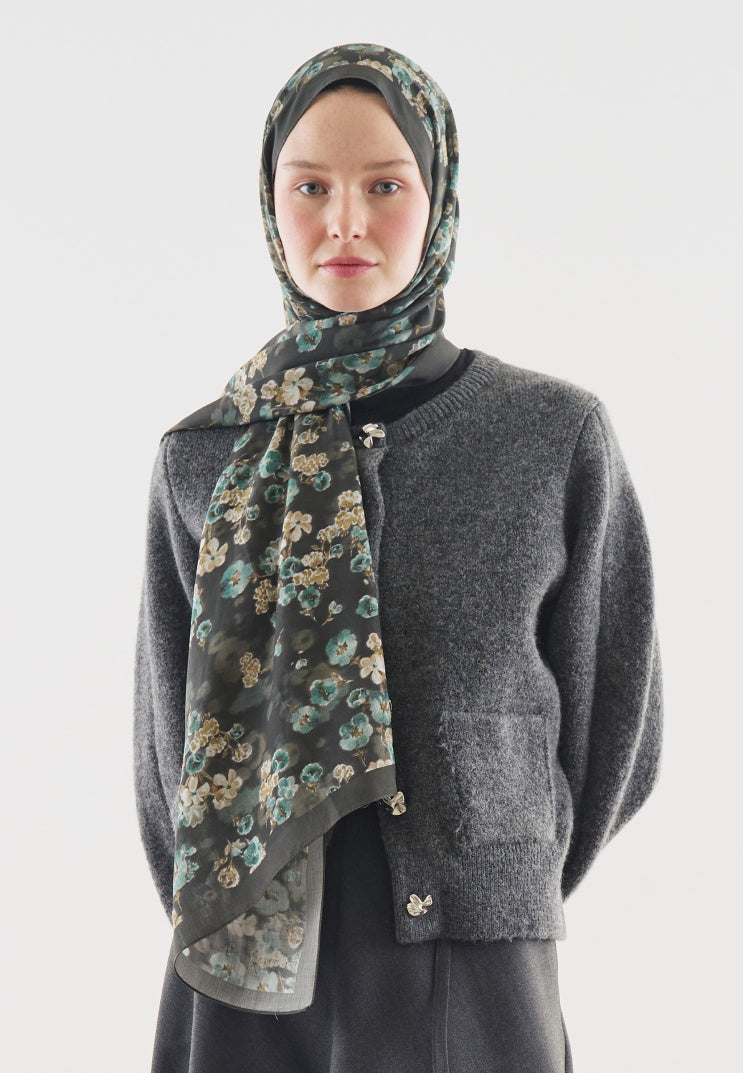 SECRET PEARL PATTERNED COTTON VISCOSE HIJAB DEEP GREEN