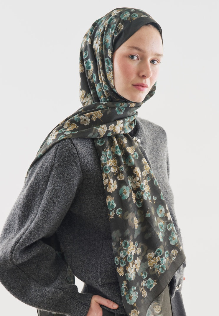 SECRET PEARL PATTERNED COTTON VISCOSE HIJAB DEEP GREEN