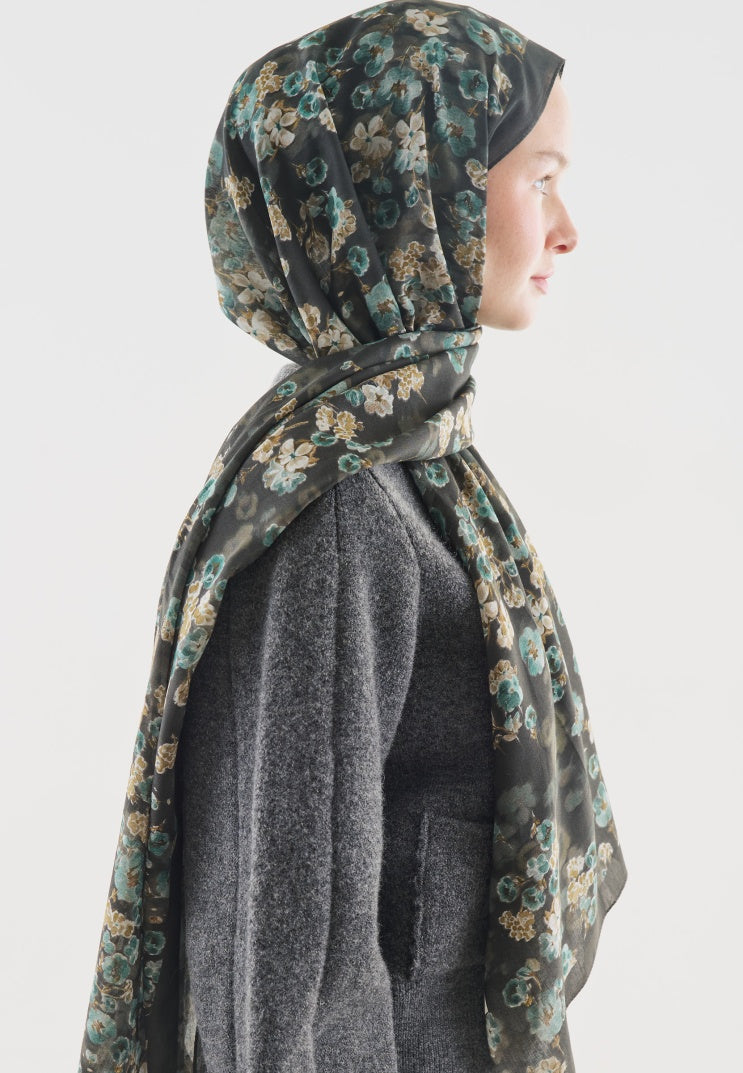 SECRET PEARL PATTERNED COTTON VISCOSE HIJAB DEEP GREEN