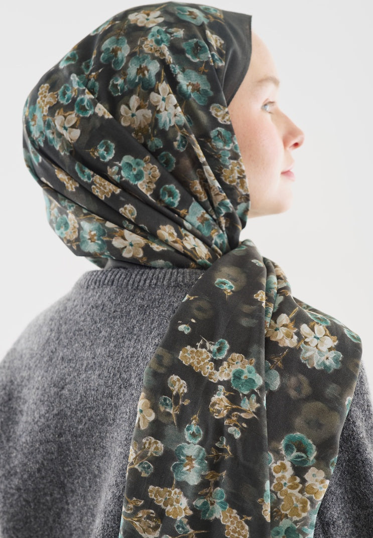 SECRET PEARL PATTERNED COTTON VISCOSE HIJAB DEEP GREEN