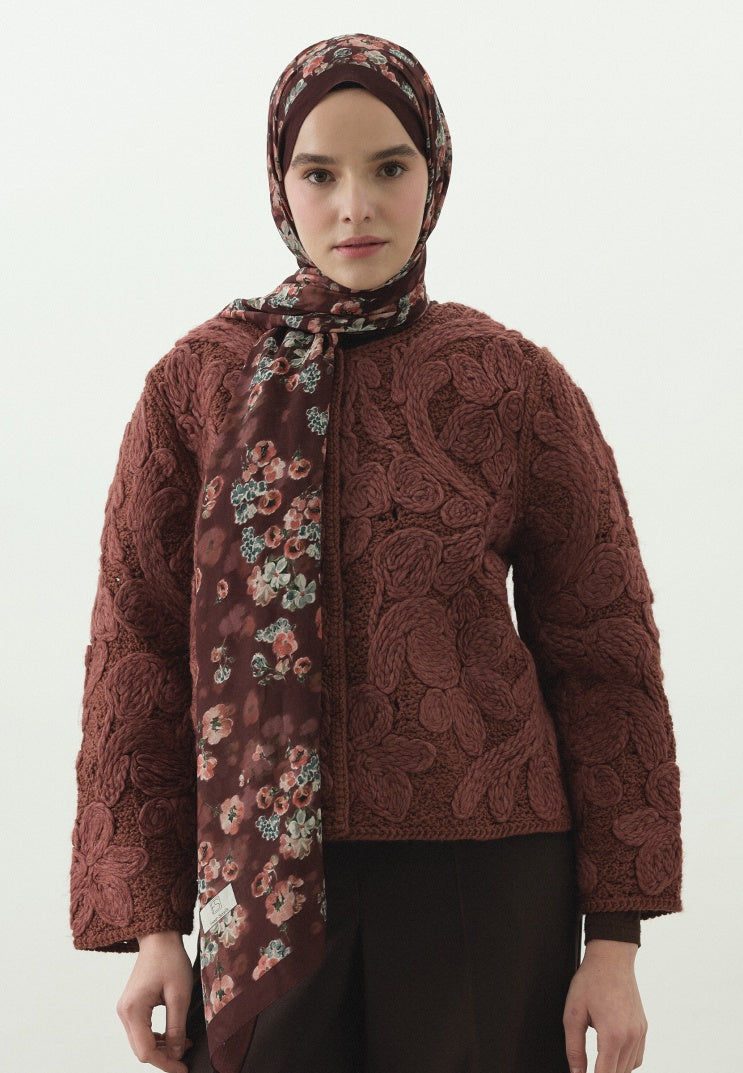SECRET PEARL PATTERNED COTTON VISCOSE HIJAB BURGUNDY