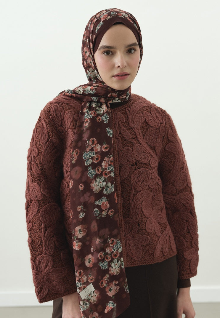 SECRET PEARL PATTERNED COTTON VISCOSE HIJAB BURGUNDY