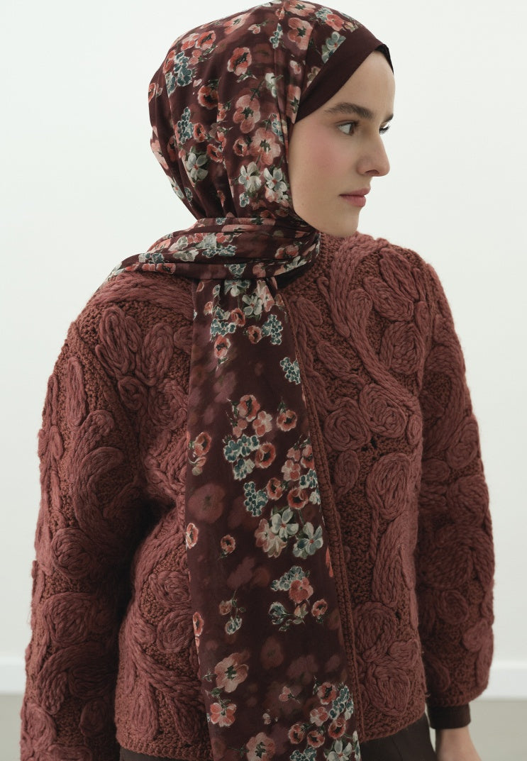 SECRET PEARL PATTERNED COTTON VISCOSE HIJAB BURGUNDY
