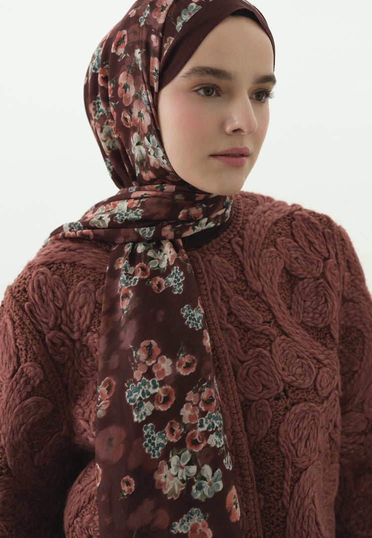 SECRET PEARL PATTERNED COTTON VISCOSE HIJAB BURGUNDY