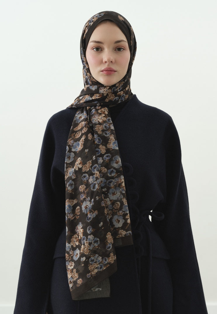 SECRET PEARL PATTERNED COTTON VISCOSE HIJAB ANTHRACITE