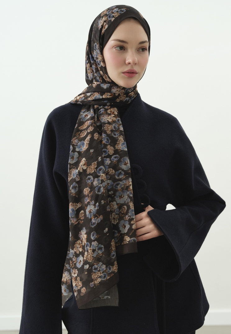 SECRET PEARL PATTERNED COTTON VISCOSE HIJAB ANTHRACITE