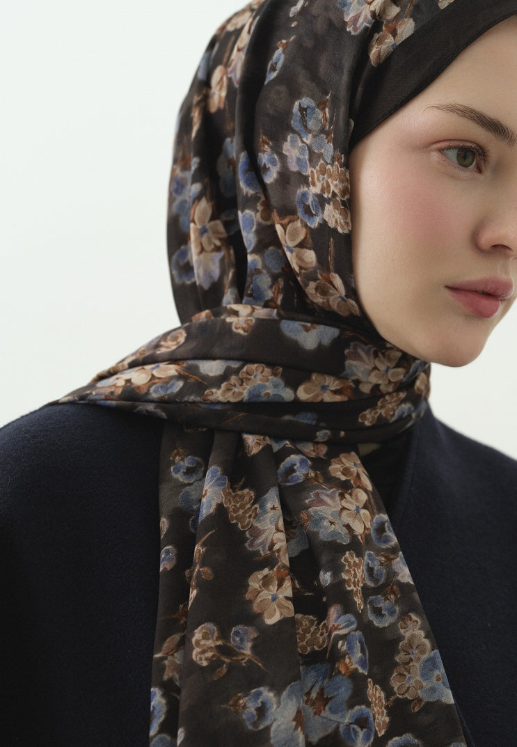 SECRET PEARL PATTERNED COTTON VISCOSE HIJAB ANTHRACITE