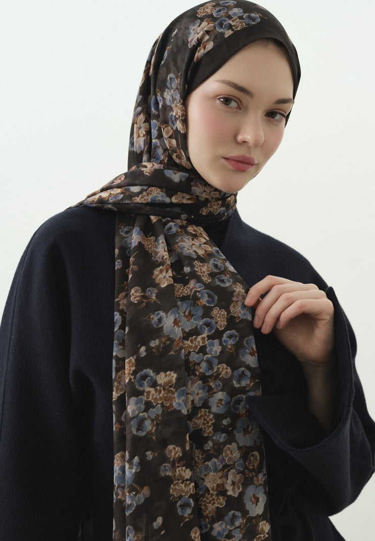 SECRET PEARL PATTERNED COTTON VISCOSE HIJAB ANTHRACITE