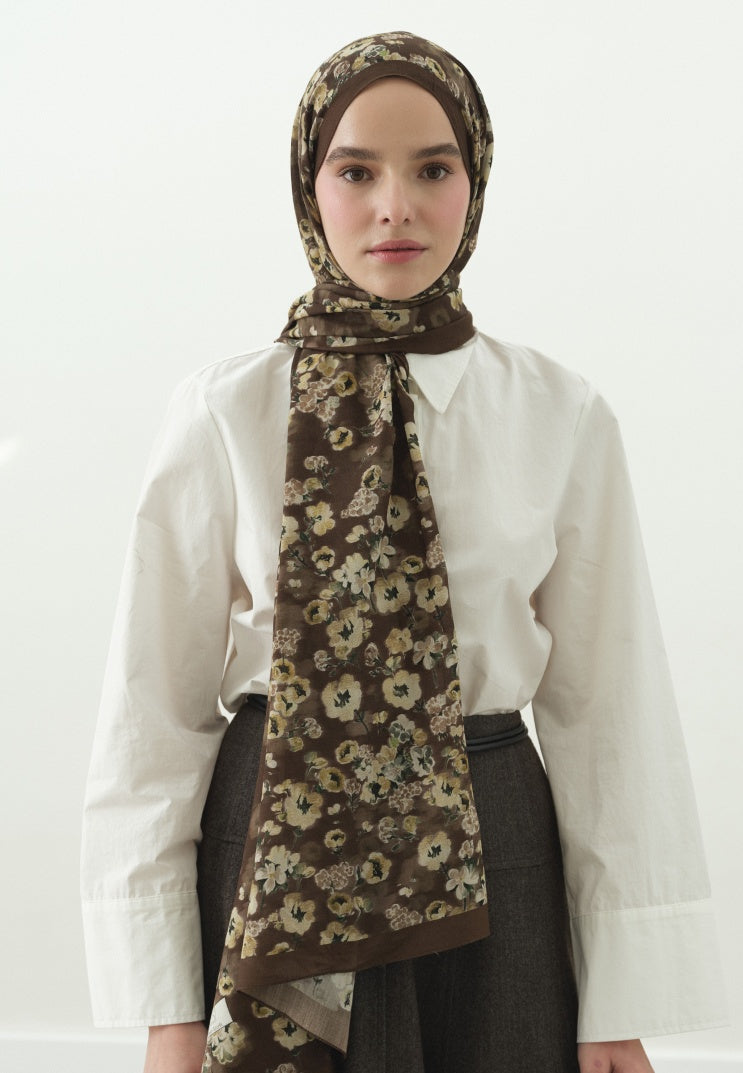 SECRET PEARL PATTERNED COTTON VISCOSE HIJAB CHOCOLATE