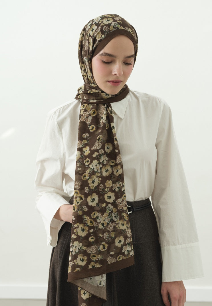 SECRET PEARL PATTERNED COTTON VISCOSE HIJAB CHOCOLATE