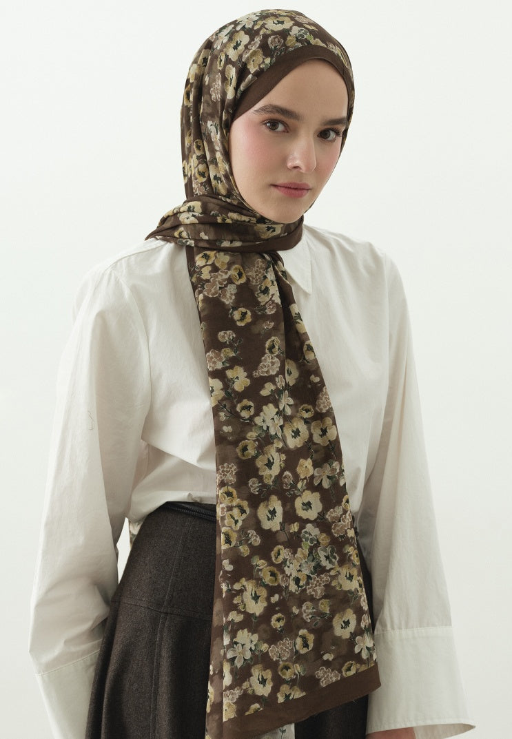 SECRET PEARL PATTERNED COTTON VISCOSE HIJAB CHOCOLATE