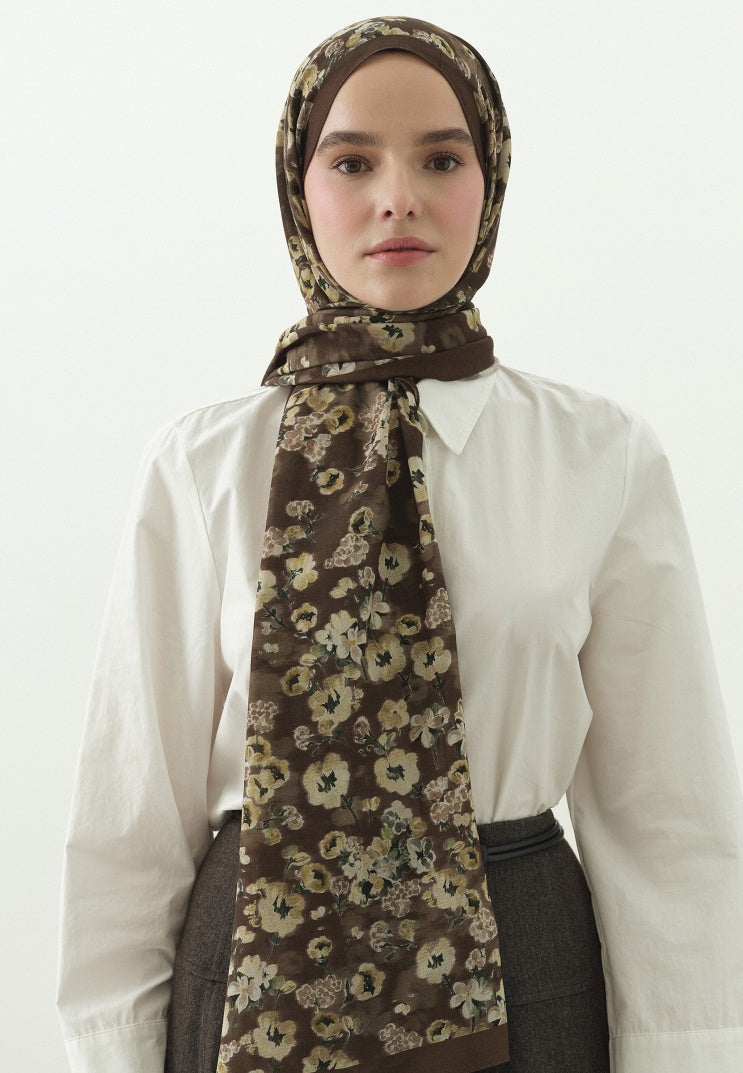 SECRET PEARL PATTERNED COTTON VISCOSE HIJAB CHOCOLATE